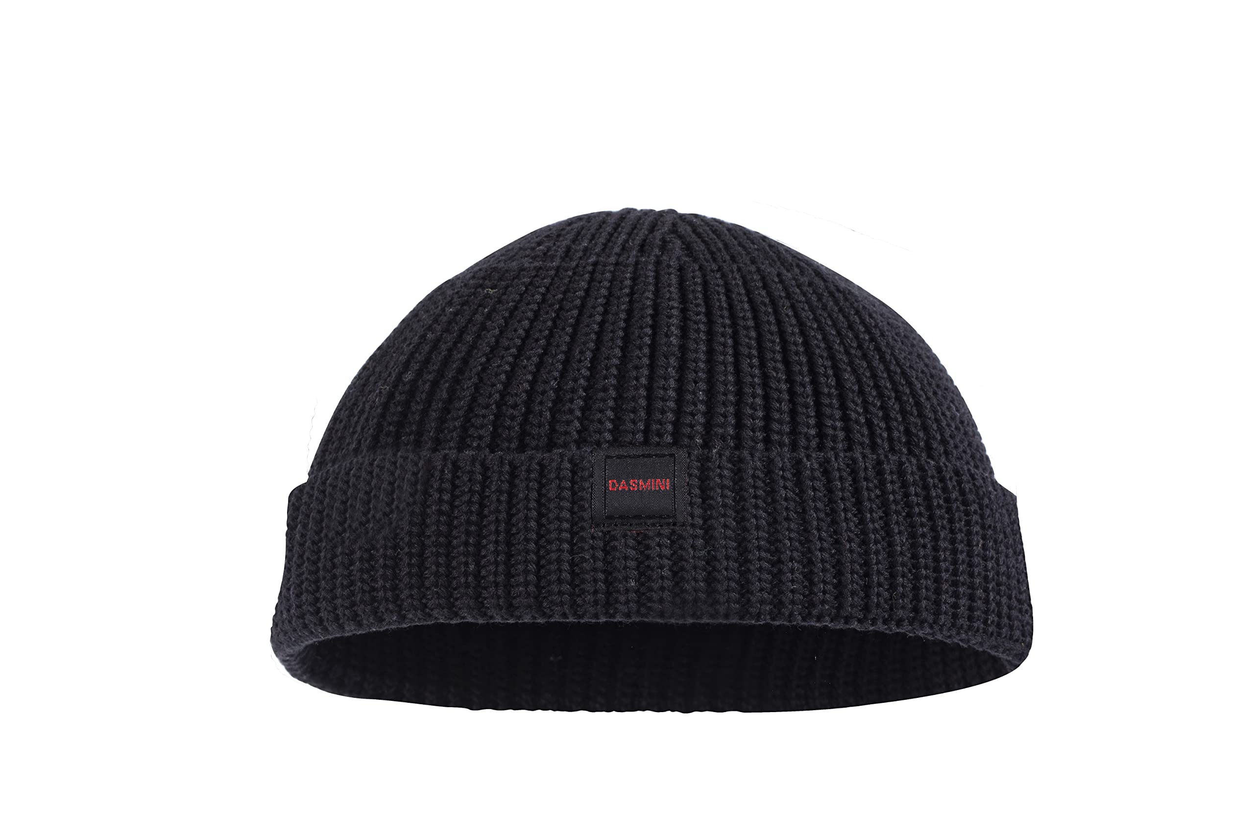 DASMINI Fisherman Beanie Hats for Men Women,Knit Trawler Rollup Edge Skull Cap,Watch cap,Docker Beanie Spring Fall Short Mini Hats (Black, Size M)