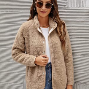 Micoson Cardigan for Women Oversized Fuzzy Fleece Long Sleeve Open Front Hooded Jacket Coat Winter Outwear with Pockets