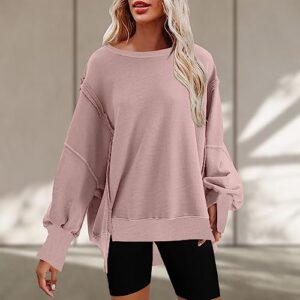 my orders placed recently by me on amazon Womens Oversized Casual Slit Y2K Pullover Top Crewneck Long Sleeve Corded Sweatshirts Fall Outfits 2023 Winter Clothes cute scrubs for women set Pink XL