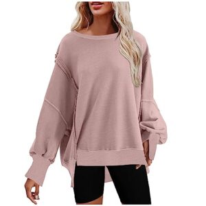 my orders placed recently by me on amazon Womens Oversized Casual Slit Y2K Pullover Top Crewneck Long Sleeve Corded Sweatshirts Fall Outfits 2023 Winter Clothes cute scrubs for women set Pink XL