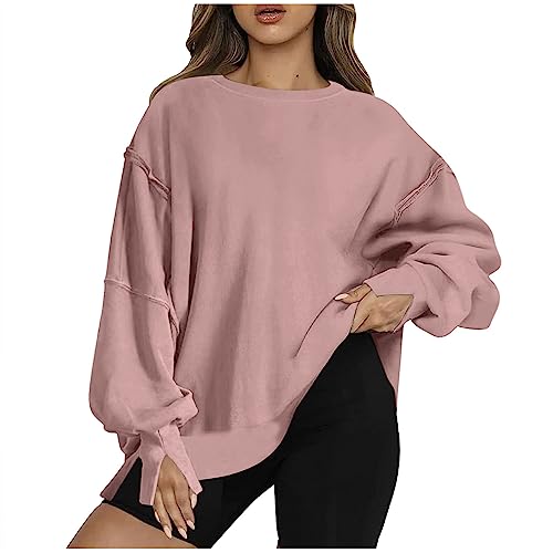 my orders placed recently by me on amazon Womens Oversized Casual Slit Y2K Pullover Top Crewneck Long Sleeve Corded Sweatshirts Fall Outfits 2023 Winter Clothes cute scrubs for women set Pink XL