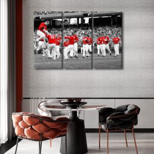 TUMOVO Reds Sports Wall Decor 3 Pieces Canvas Wall Art Black and White Pictures for Home Decoration Cincinnati Baseball Game Paintings Prints and Poster Artwork Framed Ready to Hang, 36" Wx24 H