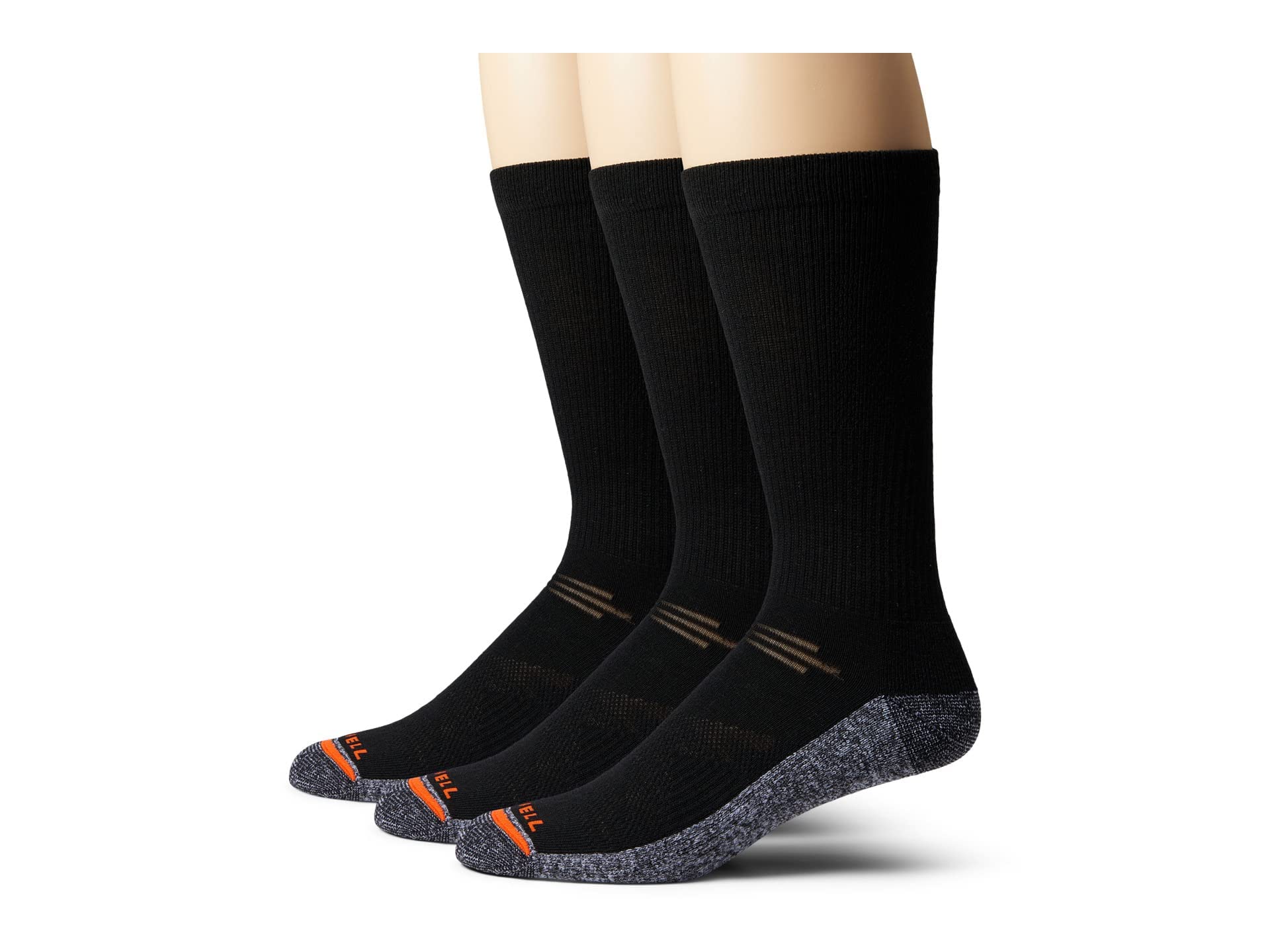 Merrell Standard Lightweight Work Socks-3 Pair Pack-Unisex Repreve with Durable Reinforcement, Crew-Black, M/L (Men's 9.5-12 / Women's 10-13)