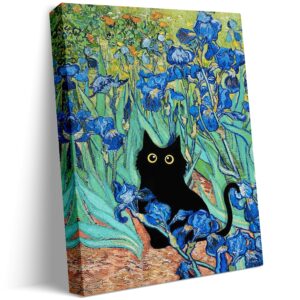 van gogh irises canvas wall art black cat poster gustav klimt garden flower paintings floral print for farmhouse gallery aesthetic home room decor 18x24 inch