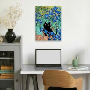 Van Gogh Irises Canvas Wall Art Black Cat Poster Gustav Klimt Garden Flower Paintings Floral Print for Farmhouse Gallery Aesthetic Home Room Decor 18x24 inch