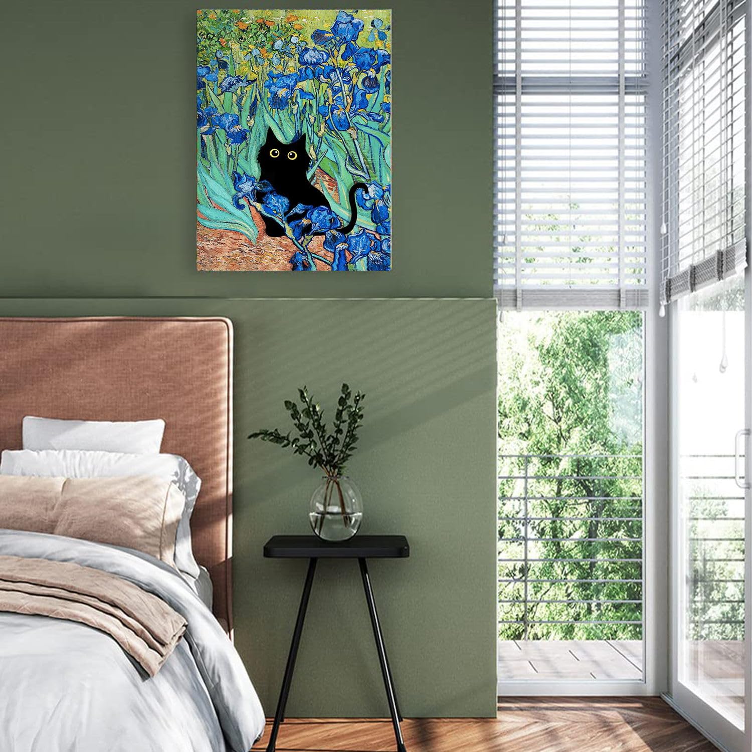 Van Gogh Irises Canvas Wall Art Black Cat Poster Gustav Klimt Garden Flower Paintings Floral Print for Farmhouse Gallery Aesthetic Home Room Decor 18x24 inch