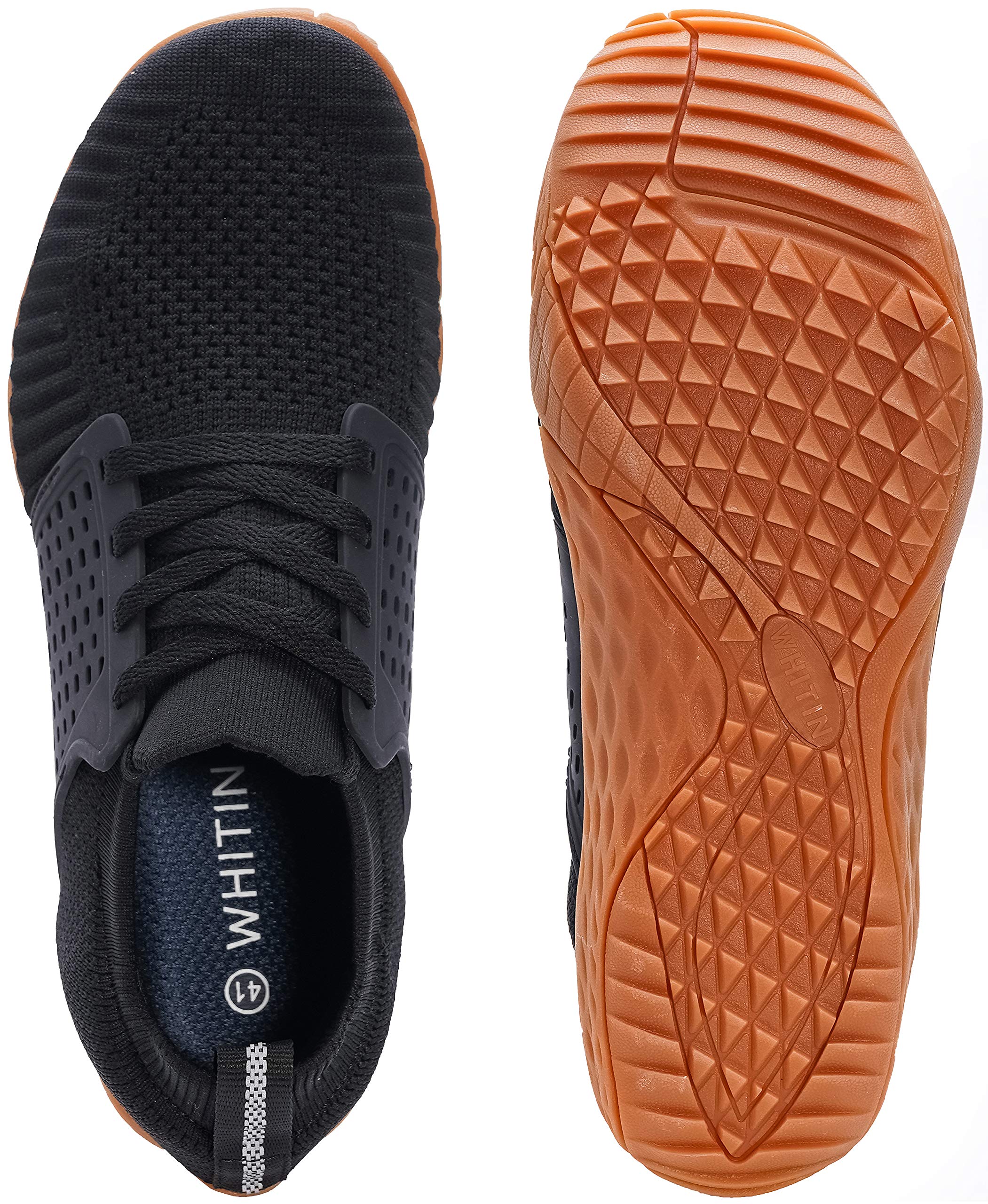 WHITIN Men's Trail Running Shoes Barefoot Minimalist Wide Width Size 14 Low Zero Drop Toe Box Gym Workout Beach Fitness Sport Comfortable Black Gum 48