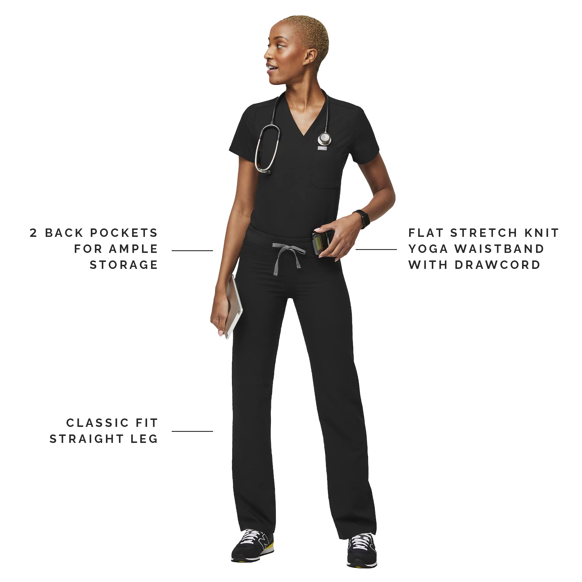 FIGS Livingston Basic Scrub Pants for Women – Black, XXS