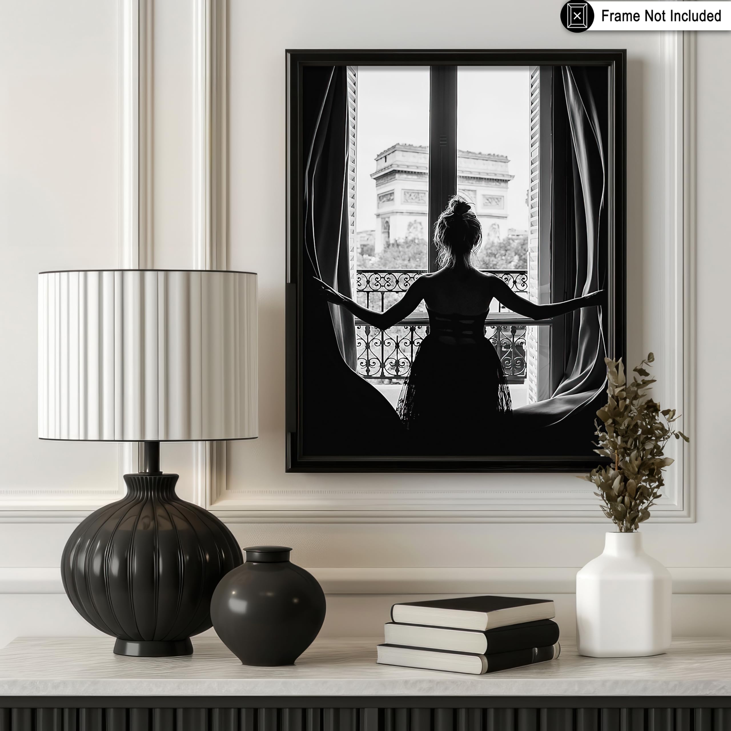 Poster Master Vintage Photograph Poster - Retro Minimalist Print - Girl In The Open Window, Black & White, Simple - 8x10 UNFRAMED Wall Art - Gift for Artist, Friend - Wall Decor for Living Room, Dorm