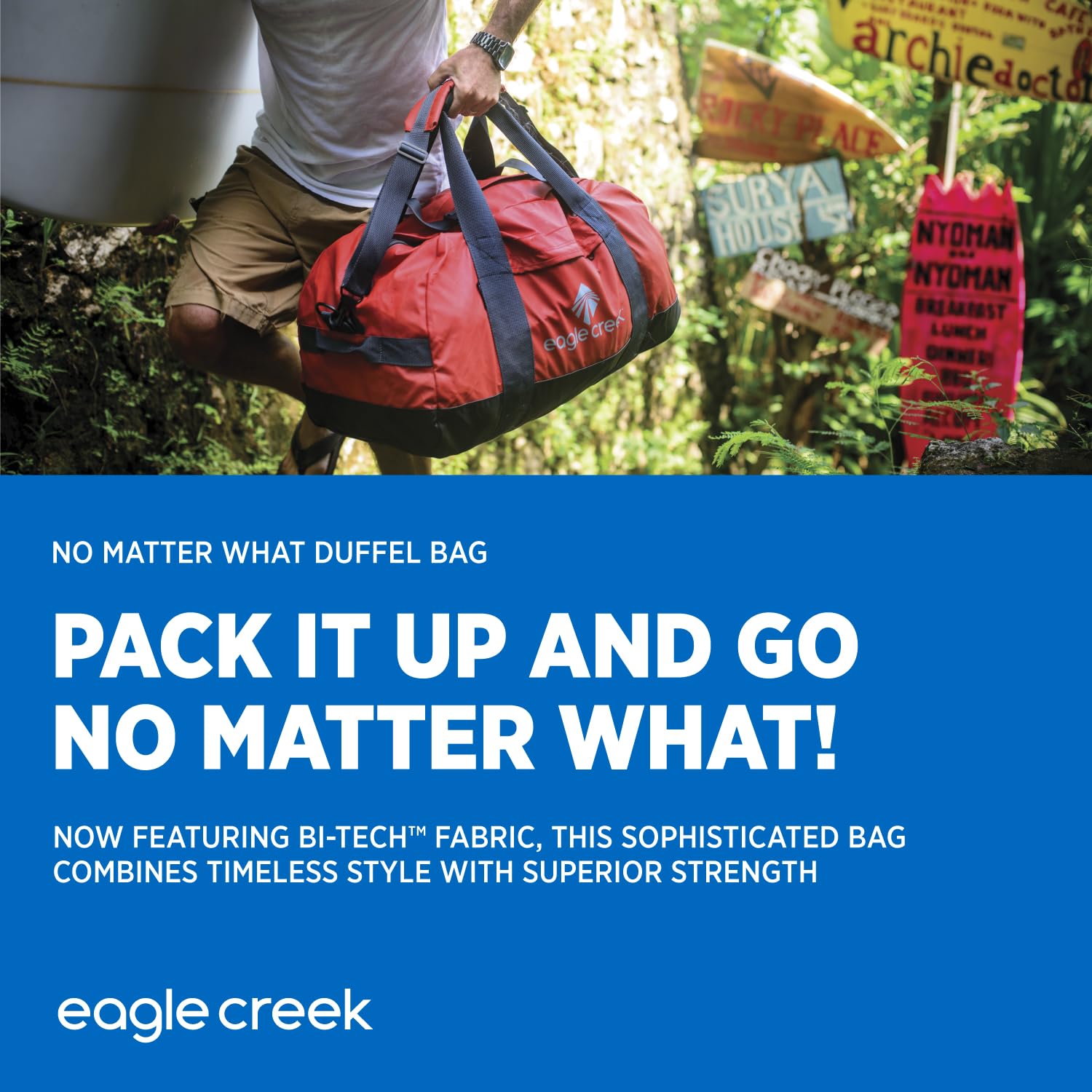 Eagle Creek No Matter What 60L Duffle Bag for Travel - Durable and Water-Resistant, with Removable Shoulder Strap, Compression Straps, and Storage Pouch, Jet Black - M