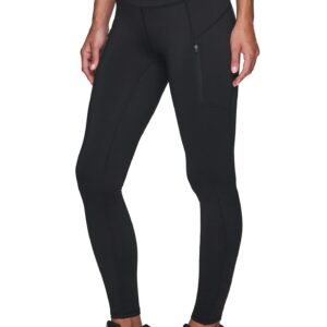 RBX Women's Fleece Lined Legging with Zip Pockets Full Length Outdoor Fleece Legging Zipper Pocket Solid Black S