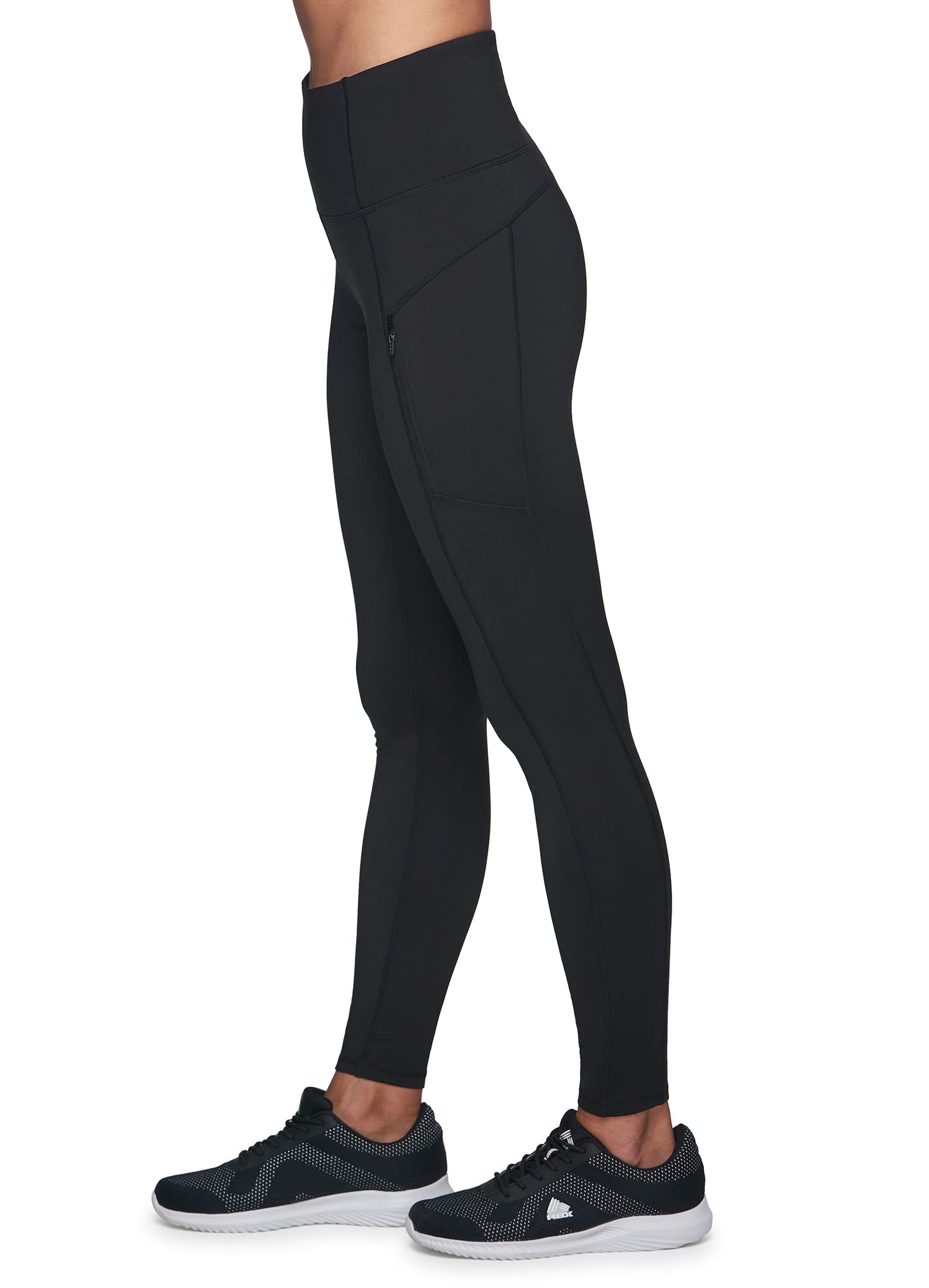 RBX Women's Fleece Lined Legging with Zip Pockets Full Length Outdoor Fleece Legging Zipper Pocket Solid Black S