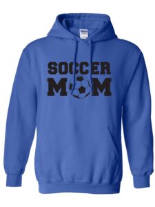 zerogravitee soccer mom adult hooded sweatshirt in royal with black text - large