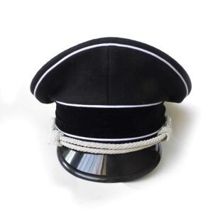 HOME DAILY SALE WW2 German Officer Hat Crusher Cap with Silver Chin Cord Wool Material, Black, 59 cm