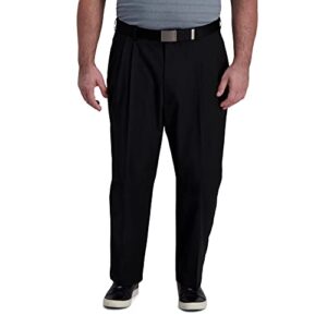 haggar men's cool right performance flex classic fit pleat front pant-reg. and big & tall sizes, black-bt, 46w x 32l
