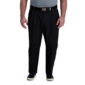 Haggar Men's Cool Right Performance Flex Classic Fit Pleat Front Pant-Reg. and Big & Tall Sizes, Black-BT, 46W x 32L