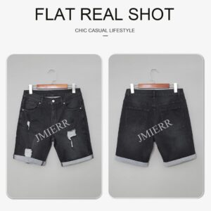 JMIERR Mens Shorts Casual Denim Stretch Slim Fit Washed Distressed Rolled Ripped Jean Shorts for Men US 36(L) Model B Black