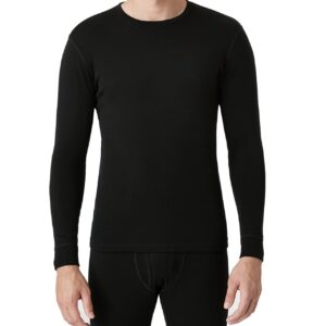 Lapasa Mens 100% Merino Wool Base Layer Thermal Shirt Underwear Long Sleeve Crew Neck Thermal Top M29, Black, Large