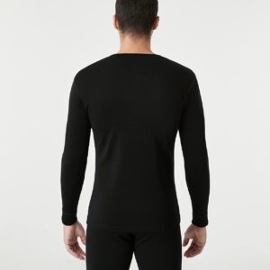 Lapasa Mens 100% Merino Wool Base Layer Thermal Shirt Underwear Long Sleeve Crew Neck Thermal Top M29, Black, Large