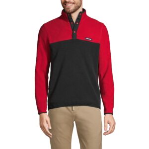 Lands' End Mens Snap Neck Fleece Pullover Black/rich Red Regular Medium