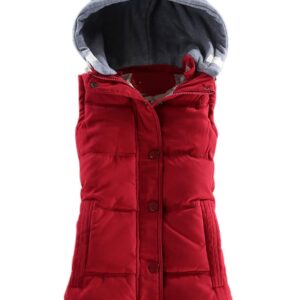 Yeokou Women's Slim Sleeveless Quilted Removable Hooded Winter Puffer Vest Coat(Red-M)