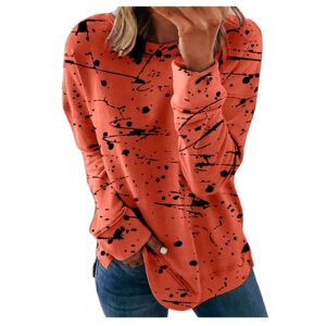 Lightning Deals of Today Women Long Sleeve Shirts 2023 Casual Crewneck Loose Fit Tops Fashion Print Plus Size Lightweight Fall Sweatshirts Orange M