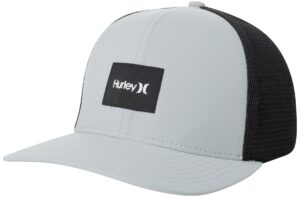 hurley men's caps - fairway trucker mesh panel baseball cap trucker hat - snap back hats for men, cool grey/black