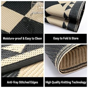 HUGEAR Outdoor Rug for Patios Clearance,Waterproof Mat,Large Outside Carpet,Reversible Plastic Straw Camping Rugs,Rv,Porch,Deck,Camper,Balcony,Backyard (5x8,Checkered/Black&Beige)
