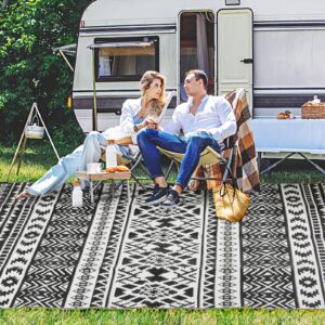 Loninak Outdoor Rug Carpet, Plastic Straw Rug, Waterproof Outdoor Rugs, Patio Rug for RV, Trailer, Beach Camping, Backyard, Deck, 4 Stakes and Carry Bag Included, 5' x 8'