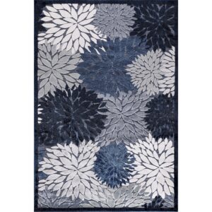 CAMILSON Indoor/Outdoor Rug, Navy Blue 5x7 Floral Exotic Tropical Area Rugs for Indoor and Outdoor patios, Easy-Cleaning Non-Shedding Living Room, Garden and Kitchen Washable Outside Carpet (5 x 7)