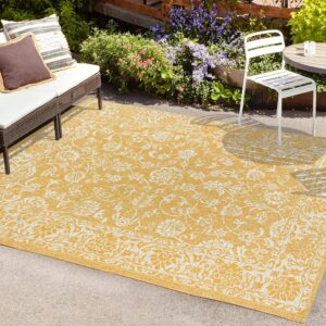 jonathan y smb100e-3 tela bohemian textured weave floral indoor outdoor area rug coastal vintage rustic glam easy cleaning,bedroom,kitchen,backyard,patio,non shedding, 3 x 5, yellow/cream