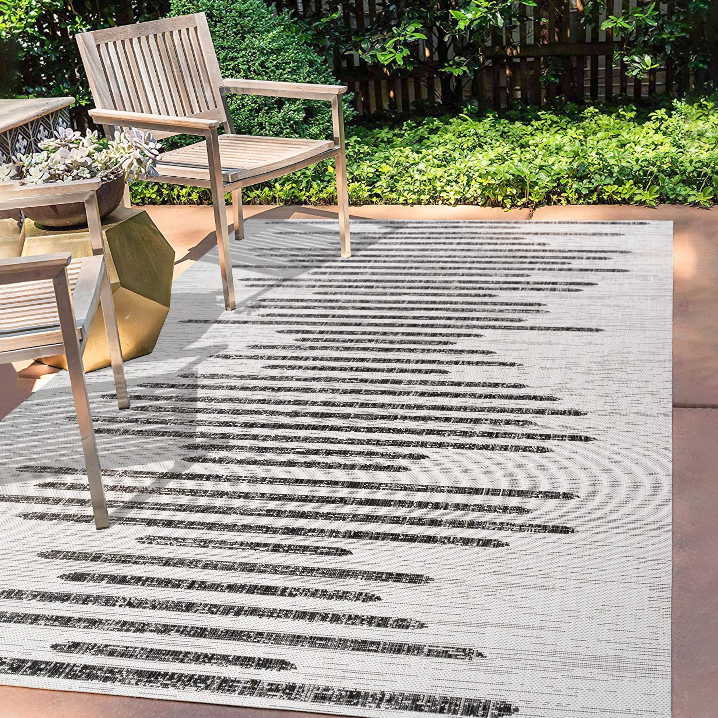 JONATHAN Y SMB124D-3 Zolak Berber Stripe Geometric Indoor Outdoor Area-Rug Bohemian Contemporary Easy-Cleaning Bedroom Kitchen Backyard Patio Non Shedding, 3 X 5, Ivory/Black