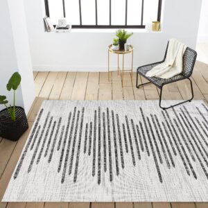 JONATHAN Y SMB124D-3 Zolak Berber Stripe Geometric Indoor Outdoor Area-Rug Bohemian Contemporary Easy-Cleaning Bedroom Kitchen Backyard Patio Non Shedding, 3 X 5, Ivory/Black