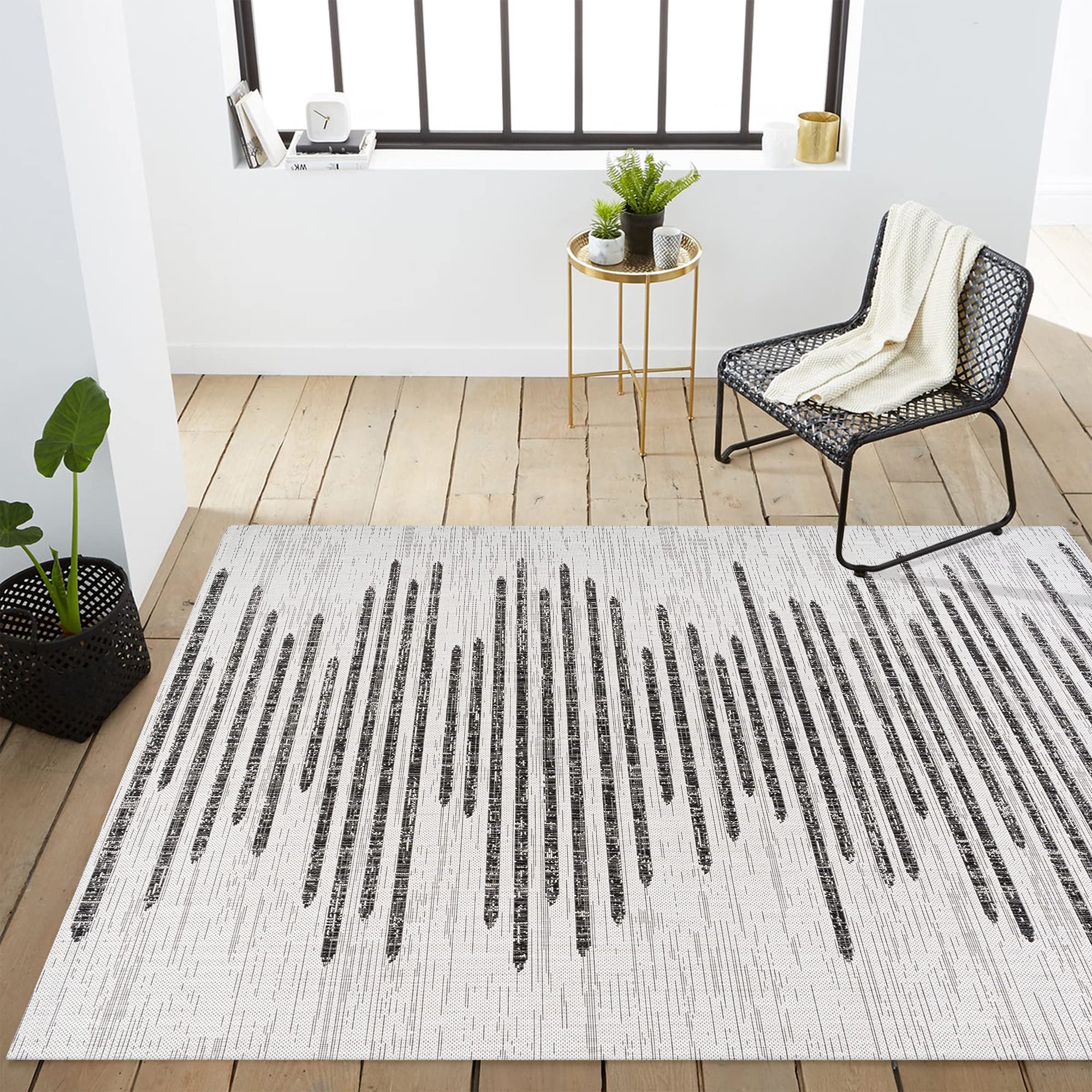 JONATHAN Y SMB124D-3 Zolak Berber Stripe Geometric Indoor Outdoor Area-Rug Bohemian Contemporary Easy-Cleaning Bedroom Kitchen Backyard Patio Non Shedding, 3 X 5, Ivory/Black