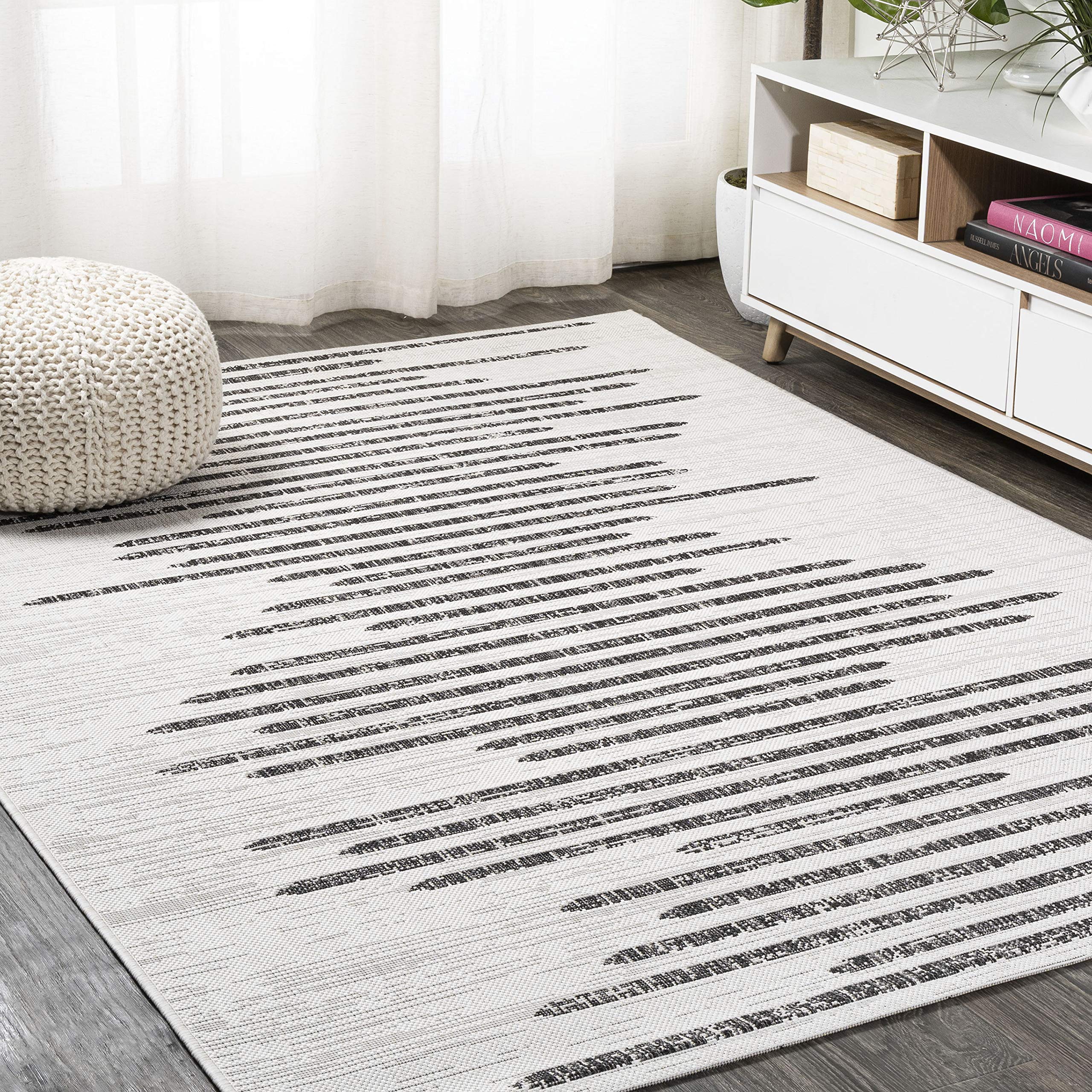 JONATHAN Y SMB124D-3 Zolak Berber Stripe Geometric Indoor Outdoor Area-Rug Bohemian Contemporary Easy-Cleaning Bedroom Kitchen Backyard Patio Non Shedding, 3 X 5, Ivory/Black