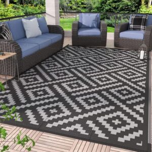 GENIMO Outdoor Rug for Patio Clearance,5'x8' Waterproof Mat,Reversible Plastic Camping Rugs,Rv,Porch,Deck,Camper,Balcony,Backyard,Black & Gray