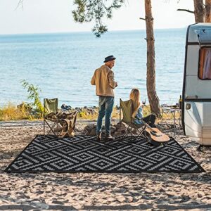 GENIMO Outdoor Rug for Patio Clearance,5'x8' Waterproof Mat,Reversible Plastic Camping Rugs,Rv,Porch,Deck,Camper,Balcony,Backyard,Black & Gray