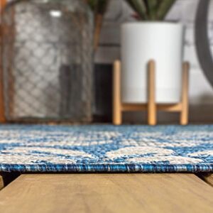 JONATHAN Y SMB110C-4 Zinnia Modern Floral Textured Weave Indoor Outdoor Area-Rug Bohemian Coastal Easy-Cleaning Bedroom Kitchen Backyard Patio Non Shedding, 4 X 6, Navy/Aqua