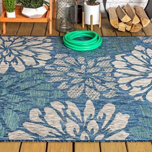 JONATHAN Y SMB110C-4 Zinnia Modern Floral Textured Weave Indoor Outdoor Area-Rug Bohemian Coastal Easy-Cleaning Bedroom Kitchen Backyard Patio Non Shedding, 4 X 6, Navy/Aqua