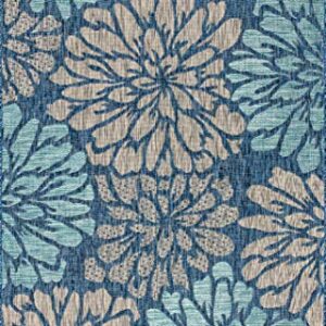 JONATHAN Y SMB110C-4 Zinnia Modern Floral Textured Weave Indoor Outdoor Area-Rug Bohemian Coastal Easy-Cleaning Bedroom Kitchen Backyard Patio Non Shedding, 4 X 6, Navy/Aqua