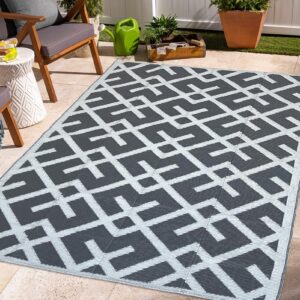 geuoyee reversible mats - outdoor rugs for patio clearance, 5'x8' plastic straw rug waterproof, outside indoor outdoor area rug for rv, backyard, deck, picnic, beach, trailer, camping (grey)