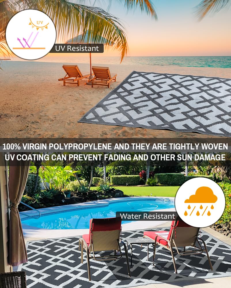 GEUOYEE Reversible Mats - Outdoor Rugs for Patio Clearance, 5'x8' Plastic Straw Rug Waterproof, Outside Indoor Outdoor Area Rug for RV, Backyard, Deck, Picnic, Beach, Trailer, Camping (Grey)