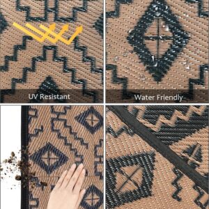 Outdoor Rugs - Reversible Mats, 5'x8' Plastic Straw Rug for Patio Clearance Waterproof, Indoor Outdoor Area Rug Carpet for Outside, RV, Deck, Picnic, Beach, Trailer, Camping(Black & Brown)