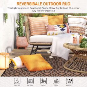 Outdoor Rugs for Patio Clearance - 5'x8' Waterproof Reversible Indoor Outdoor Rug Carpet, Portable Plastic Straw Rug for RV Camping, Picnic, Beach, Porch, Deck(Rug001#,Black&Brown)