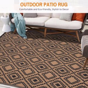 Outdoor Rugs for Patio Clearance - 5'x8' Waterproof Reversible Indoor Outdoor Rug Carpet, Portable Plastic Straw Rug for RV Camping, Picnic, Beach, Porch, Deck(Rug001#,Black&Brown)