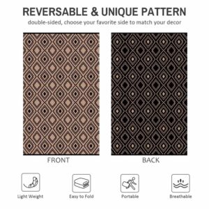 Outdoor Rugs for Patio Clearance - 5'x8' Waterproof Reversible Indoor Outdoor Rug Carpet, Portable Plastic Straw Rug for RV Camping, Picnic, Beach, Porch, Deck(Rug001#,Black&Brown)