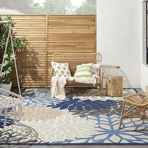 Nourison Aloha Indoor/Outdoor Blue/Multicolor 10' x 14' Area Rug, Tropical, Botanical, Easy Cleaning, Non Shedding, Bed Room, Living Room, Dining Room, Deck, Backyard, Patio (10x14)