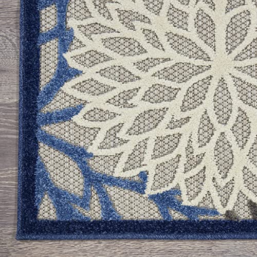 Nourison Aloha Indoor/Outdoor Blue/Multicolor 10' x 14' Area Rug, Tropical, Botanical, Easy Cleaning, Non Shedding, Bed Room, Living Room, Dining Room, Deck, Backyard, Patio (10x14)