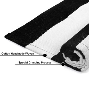 Black and White Outdoor Rug 3'x 5',Collive Hand-Woven Washable Striped Christmas Outdoor Rug,Farmhouse Front Porch Rug Decor,Welcome Layered Door Mats for Front Door/Entryway/Kitchen/Patio