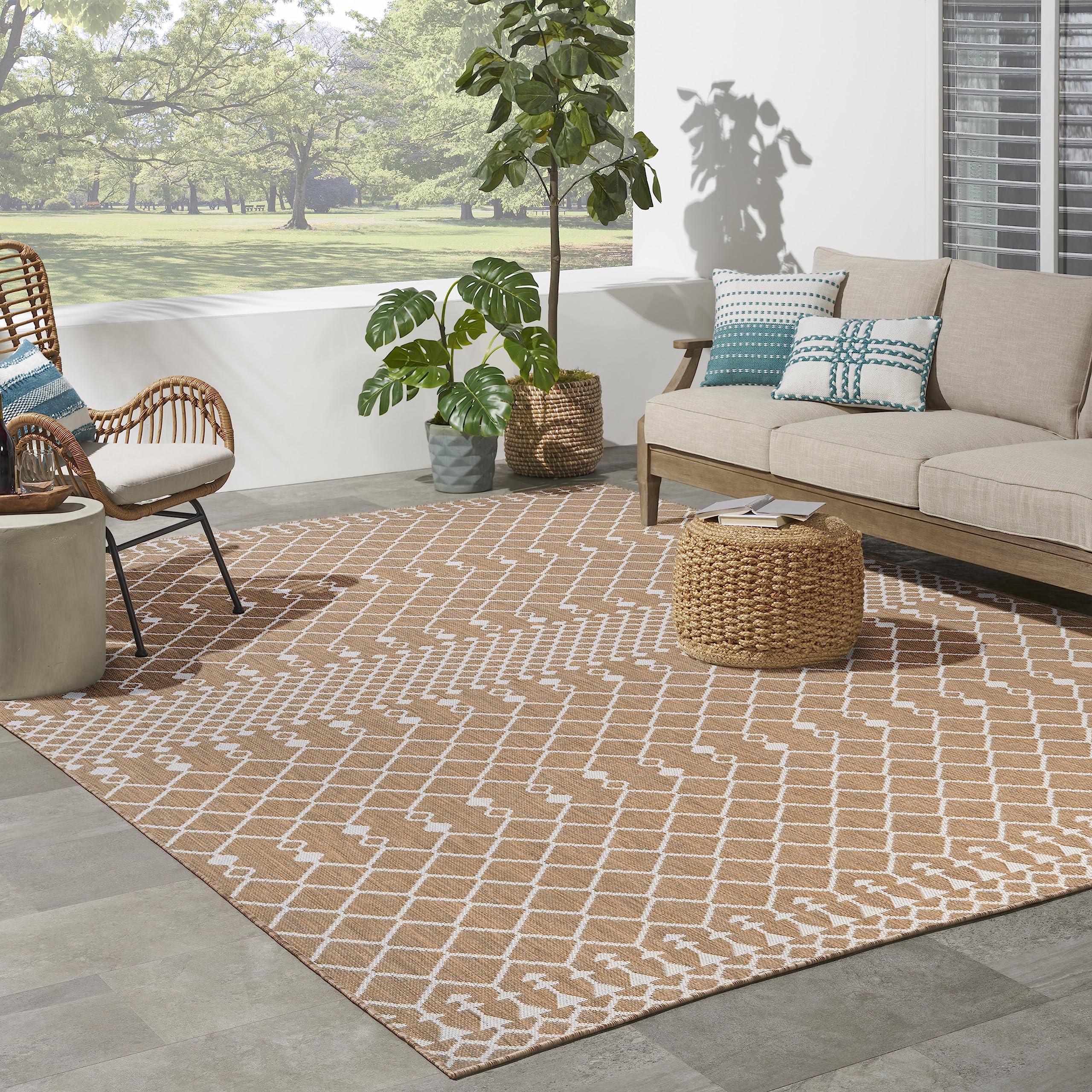 Nourison Positano Indoor/Outdoor Jute 8' x 10' Area Rug, Easy- Cleaning, Non Shedding, Bed Room, Living Room, Dining Room, Backyard, Deck, Patio (8x10)